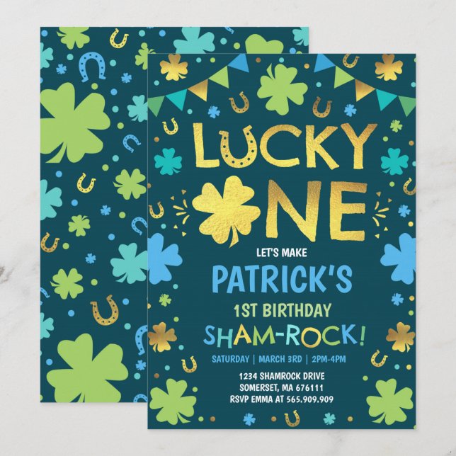 Lucky One Birthday Invitation St. Patrick's Party (Front/Back)