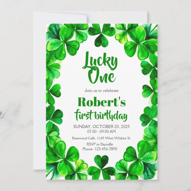 Lucky One Birthday, Shamrock Birthday Invite (Front)