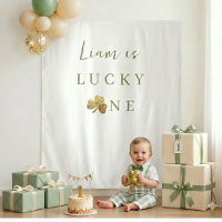 Lucky One Boy First Birthday Photo Backdrop - Sage