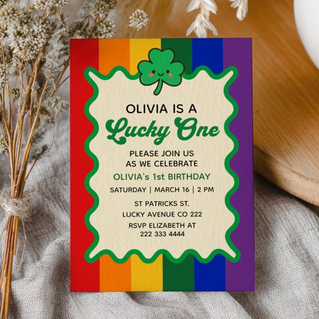 Lucky One Cute Shamrock St. Patrick's 1st Birthday Invitation (Creator Uploaded)