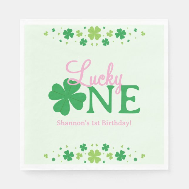 Lucky One First 1st Birthday Party Napkin (Front)