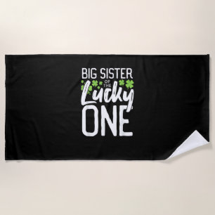 Lucky One First Birthday Big Sister Family St. Pat Beach Towel
