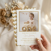 Lucky One First Birthday Girl Photo Invitation