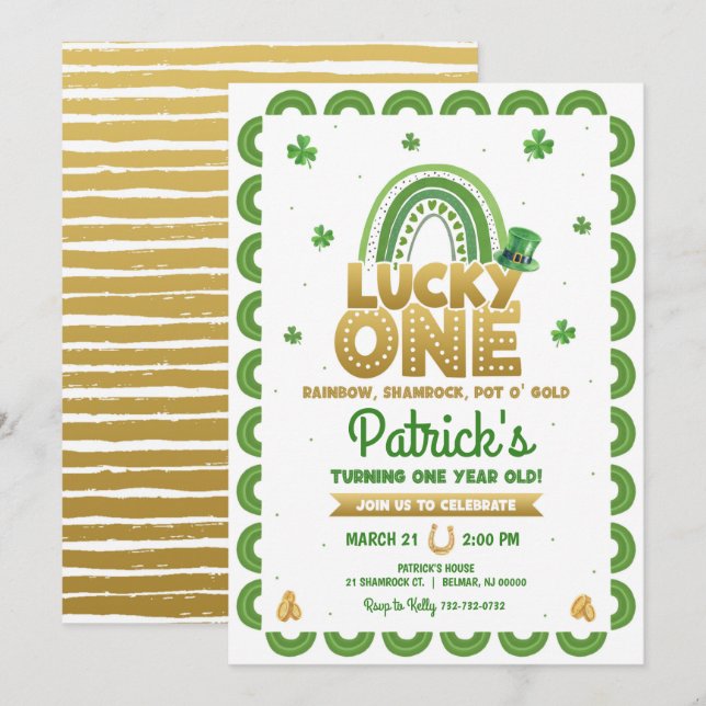 Lucky One First Birthday Invitation Jour de la St  (Devant / Derrière)