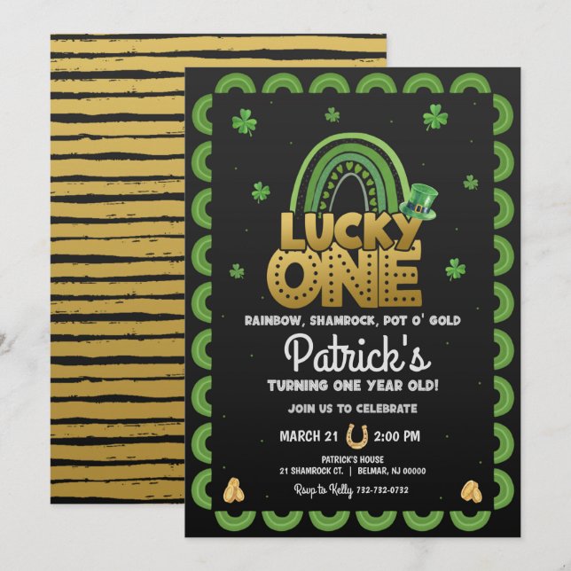 Lucky One First Birthday Invitation Jour de la St  (Devant / Derrière)