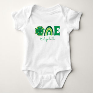 Lucky One First Birthday Name Rainbow and Shamrock Baby Bodysuit