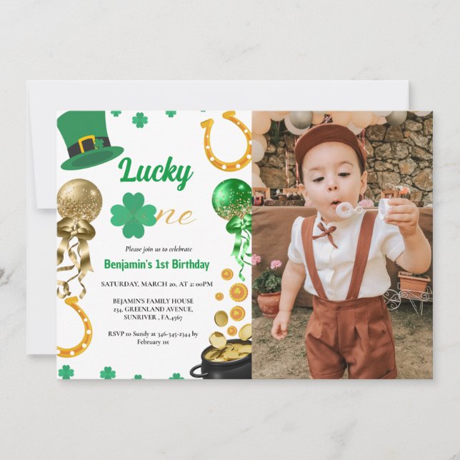 Lucky One First Birthday St Patrick's Day Boy Girl Invitation (Front)