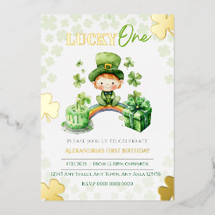Lucky One First Birthday St Patricks Foil Holiday Card