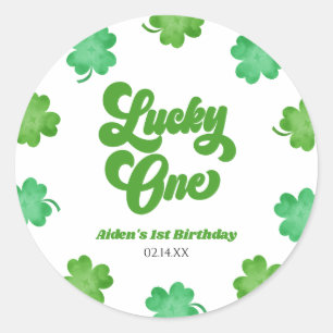 Lucky One Green Shamrock Clover 1st Birthday Party Classic Round Sticker