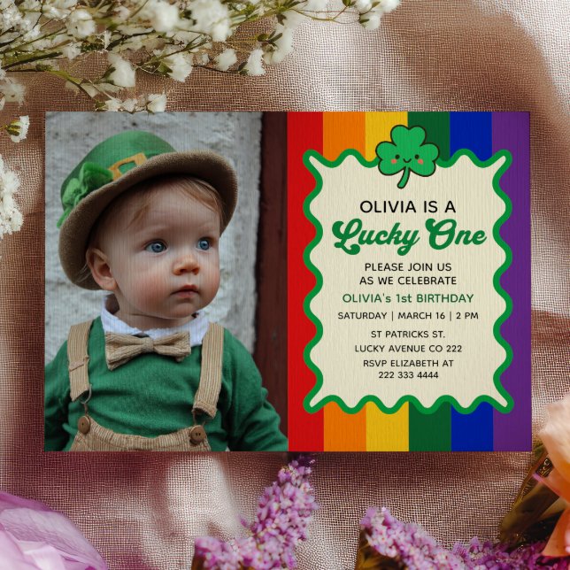 Lucky One Rainbow St. Patrick's 1st Birthday Photo Invitation (Creator Uploaded)