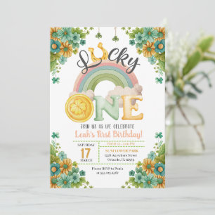 Lucky One Rainbow Sunflower First Birthday Invitation