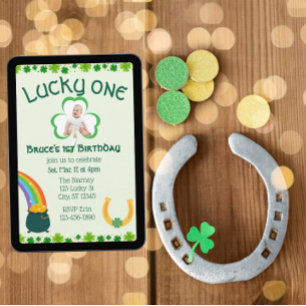 Lucky One, Shamrock Picture 1st Birthday Invitation