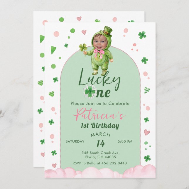 Lucky One St Patrick Birthday Photo Invitation (Front/Back)