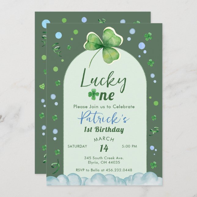 Lucky One St Patrick Boy Birthday Invitation (Front/Back)