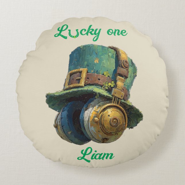Lucky One St. Patrick’s Day Music Personalized Round Pillow (Front)