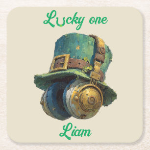 Lucky One St. Patrick’s Day Music Personalized Square Paper Coaster