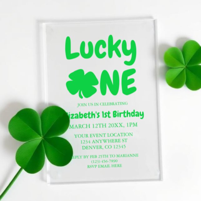 Lucky One St Patrick's Day 1st Birthday Acrylic Invitations (Creator Uploaded)
