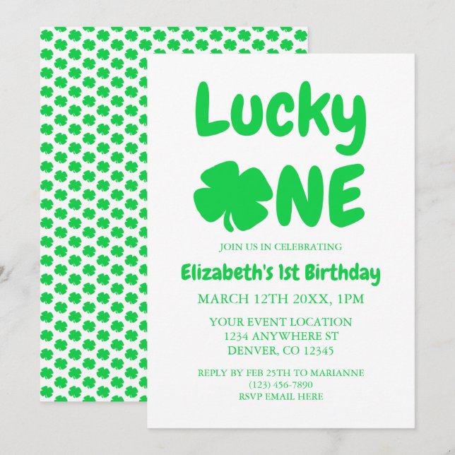 Lucky One St Patrick's Day 1st Birthday Invitation (Front/Back)