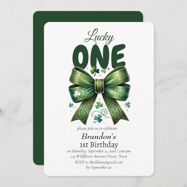 Lucky One St Patricks Day 1st Birthday Invitation (Front/Back)
