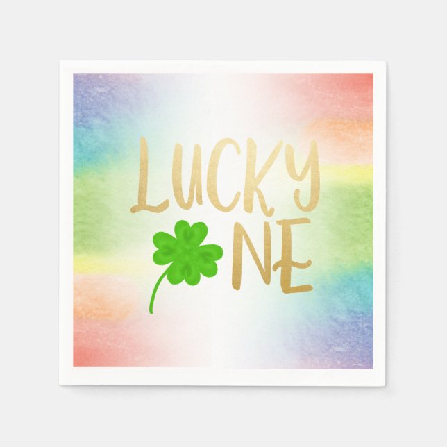 Lucky One St. Patricks Day Birthday Paper Napkin (Front)