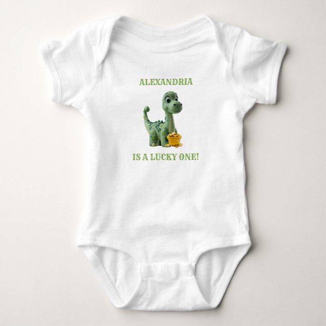 Lucky One St Patricks Day Dinosaur Bodysuit (Front)