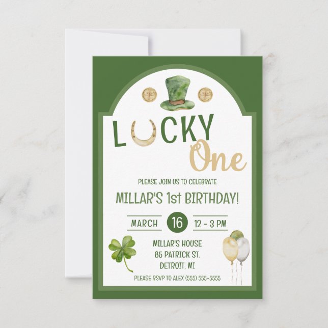 Lucky One, St. Patrick's Day First Birthday Party Invitation (Front)