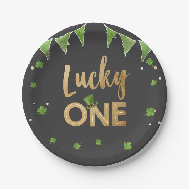 Lucky One St Patrick's Day Paper Plate Clover Boy (Front)