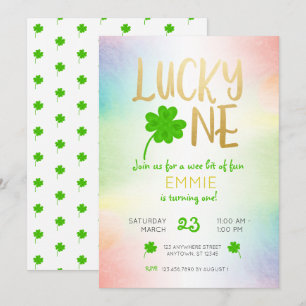 Lucky One St. Patricks Day Shamrock Birthday Invitation