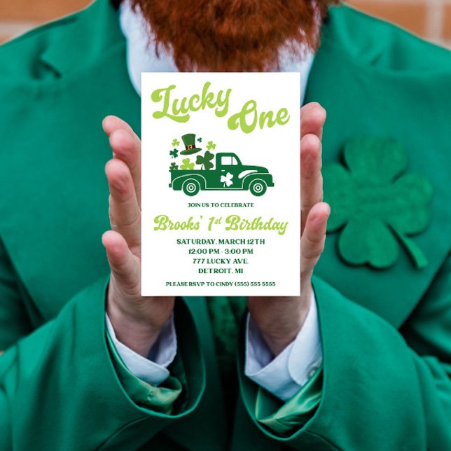 Lucky One, St. Patrick's Day Truck First Birthday Invitation (Creator Uploaded)