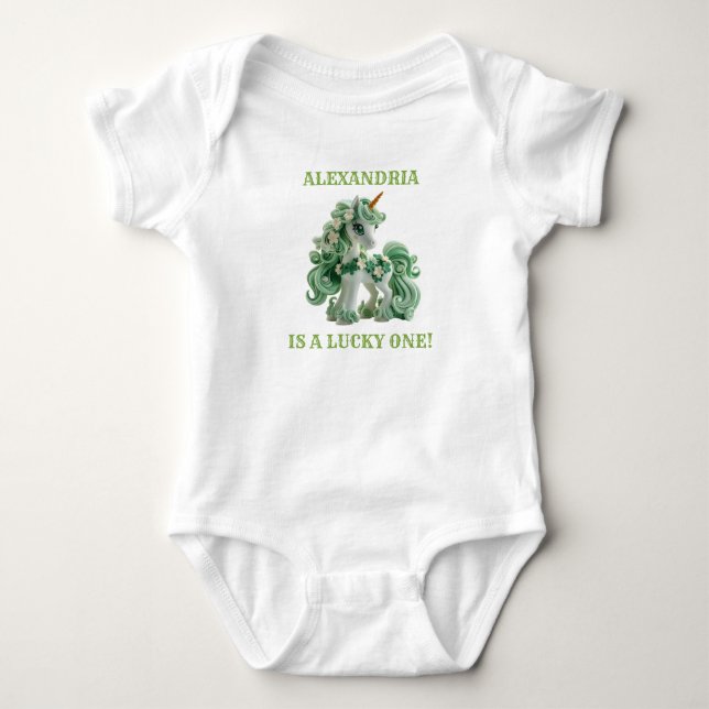 Lucky One St Patricks Day Unicorn Bodysuit (Front)