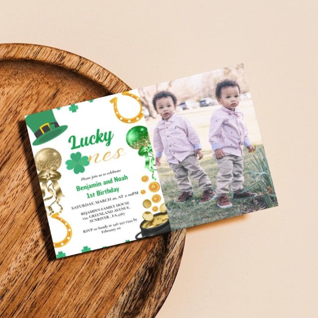 Lucky One Twin  1st Birthday St Patrick's Day Boy  Invitation (Creator Uploaded)