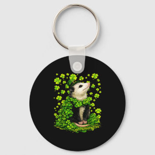 Lucky opossum with shamrocks clovers st patricks keychain