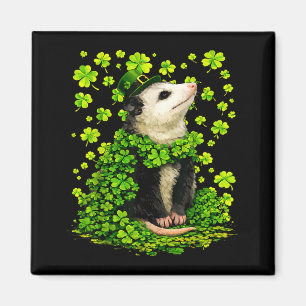 Lucky opossum with shamrocks clovers st patricks magnet