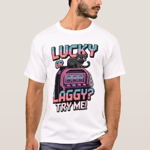 Lucky or Laggy? - Retro Pixel Cat Slot Machine T-Shirt