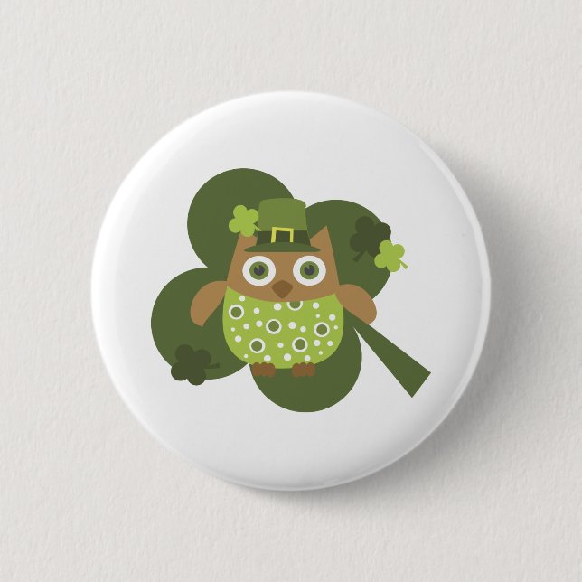 Lucky Owl 2 Inch Round Button (Front)