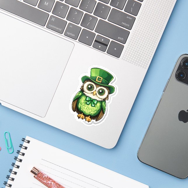 Lucky Owl St. Patrick’s Day Sticker (Laptop w/ iPhone)