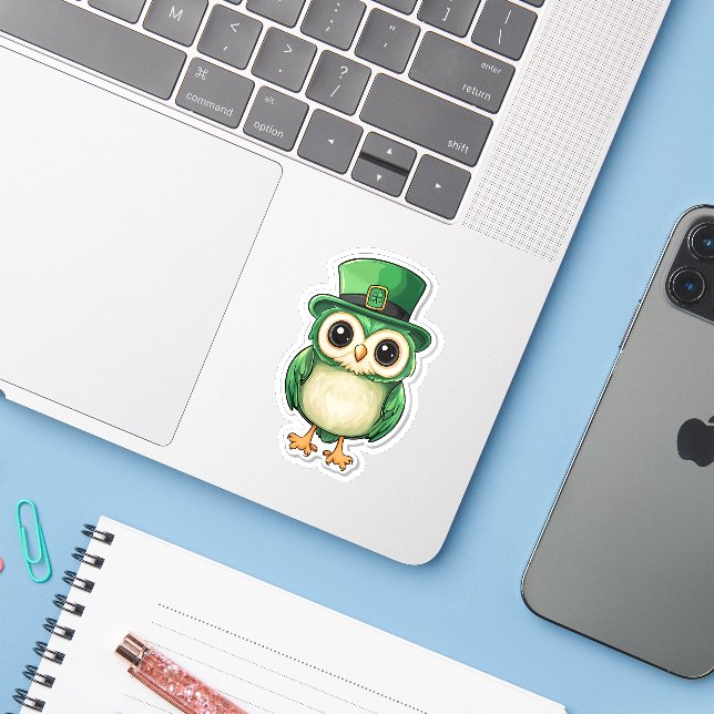 Lucky Owl St. Patrick’s Day Sticker (Laptop w/ iPhone)