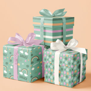 Lucky Pale Green Whimsical St. Patrick’s  set of 3 Wrapping Paper Sheet