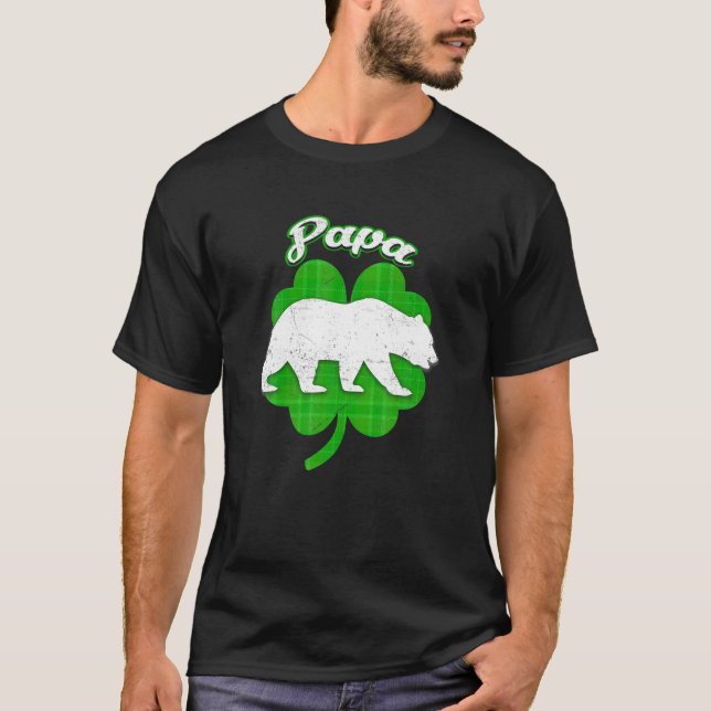 Lucky Papa Bear Clover Irish Funny Matching St Pat T-Shirt (Front)