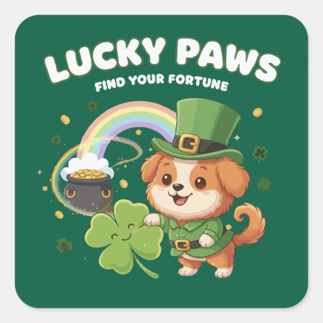  "Lucky Paws St. Patrick's Day Puppy" Square Sticker (Front)