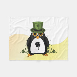Lucky Penguin St. Patrick's Day Cozy Irish Clover Fleece Blanket