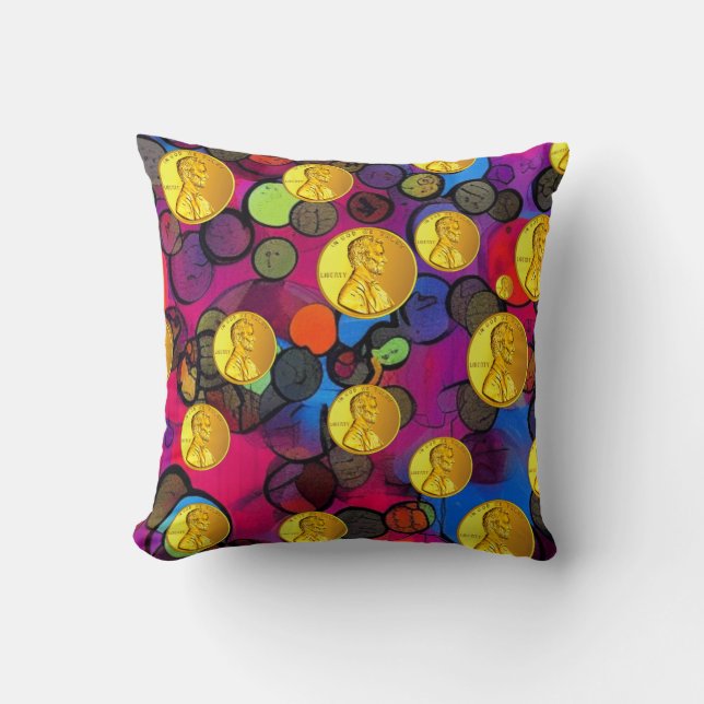 Lucky Pennies Throw Pillow (Front)