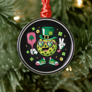 Lucky Pickleball Hat Irish Shamrock Metal Ornament