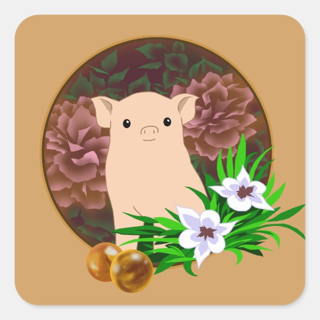 Lucky Pig Square Sticker (Front)