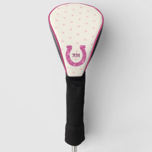 Lucky Pink Glitter Horseshoe with Monogram  Golf Head Cover