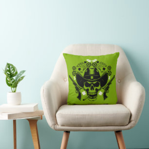 Lucky Poker Skull Throw Pillow