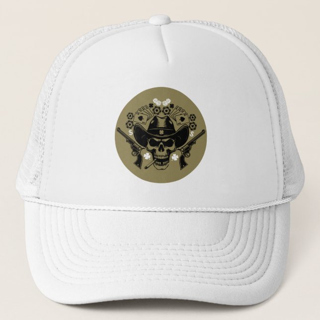 Lucky Poker Skull Trucker Hat (Front)