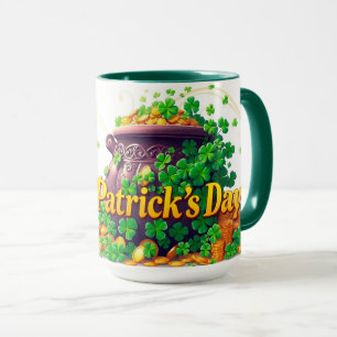 Lucky Pot of Gold Centered Shamrock Illustration Mug