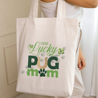 Lucky Pug Mom St. Patrick's Day Photo Personalized Tote Bag