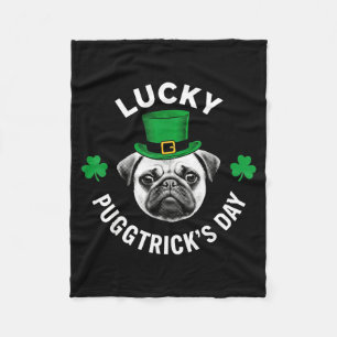Lucky pugtrick's day funny st patrick's pug dog fleece blanket